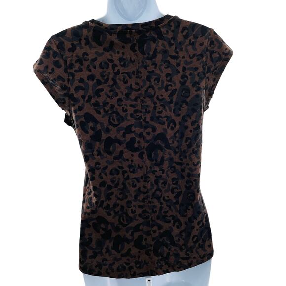 SANCTUARY Alma Brown Black Leopard Print Scoop Neck Cap Sleeve Tee Top XS - Picture 2 of 9